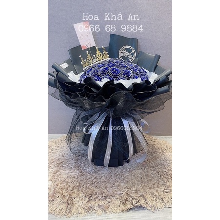 [Màu độc hiếm] Hoa nhũ 50bông xanh viền nhũ cực hiếm có. Tặng vương miện và Full phụ kiện. Hoả Tốc