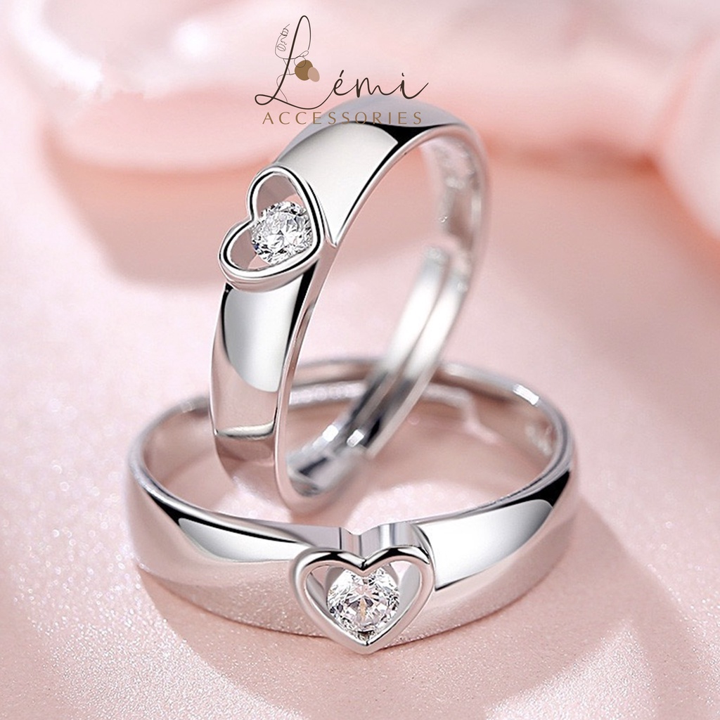 Nhẫn đôi nam nữ 2 nửa trái tim mạ bạc s925 bền màu tự chỉnh kích thước size tiện dụng Lémi accessories