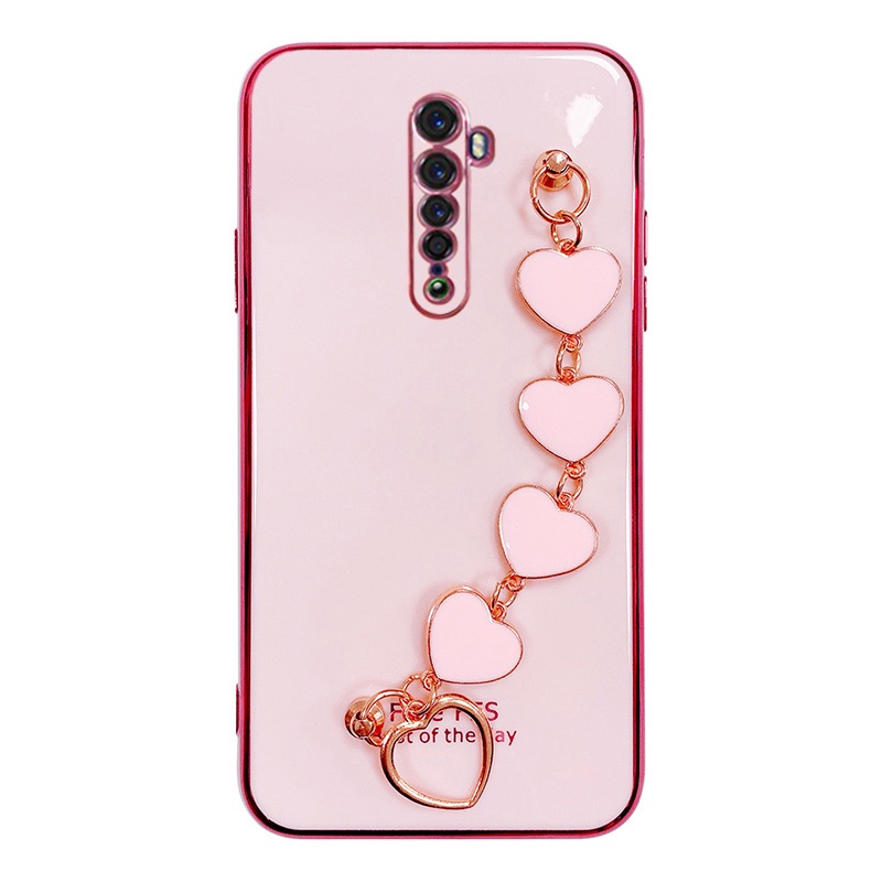 Ốp lưng Oppo Reno 2F oppo reno2 f Ốp điện thoại silicon mềm có dây đeo chuỗi trái tim cho Oppo Reno 2F