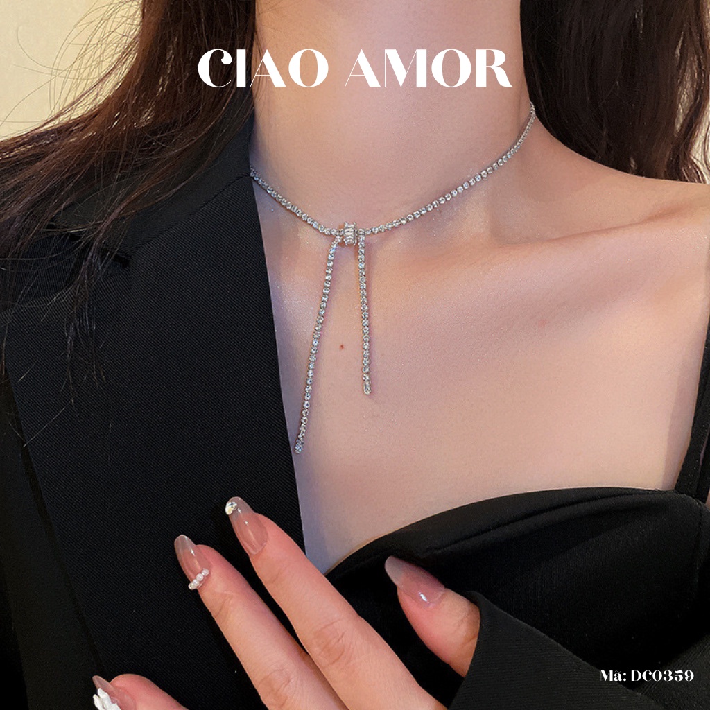 Choker đính đá, Chocker nữ, Dây chuyền đính đá dự tiệc dây mảnh thắt Trang sức Ciao Amor - DC0359