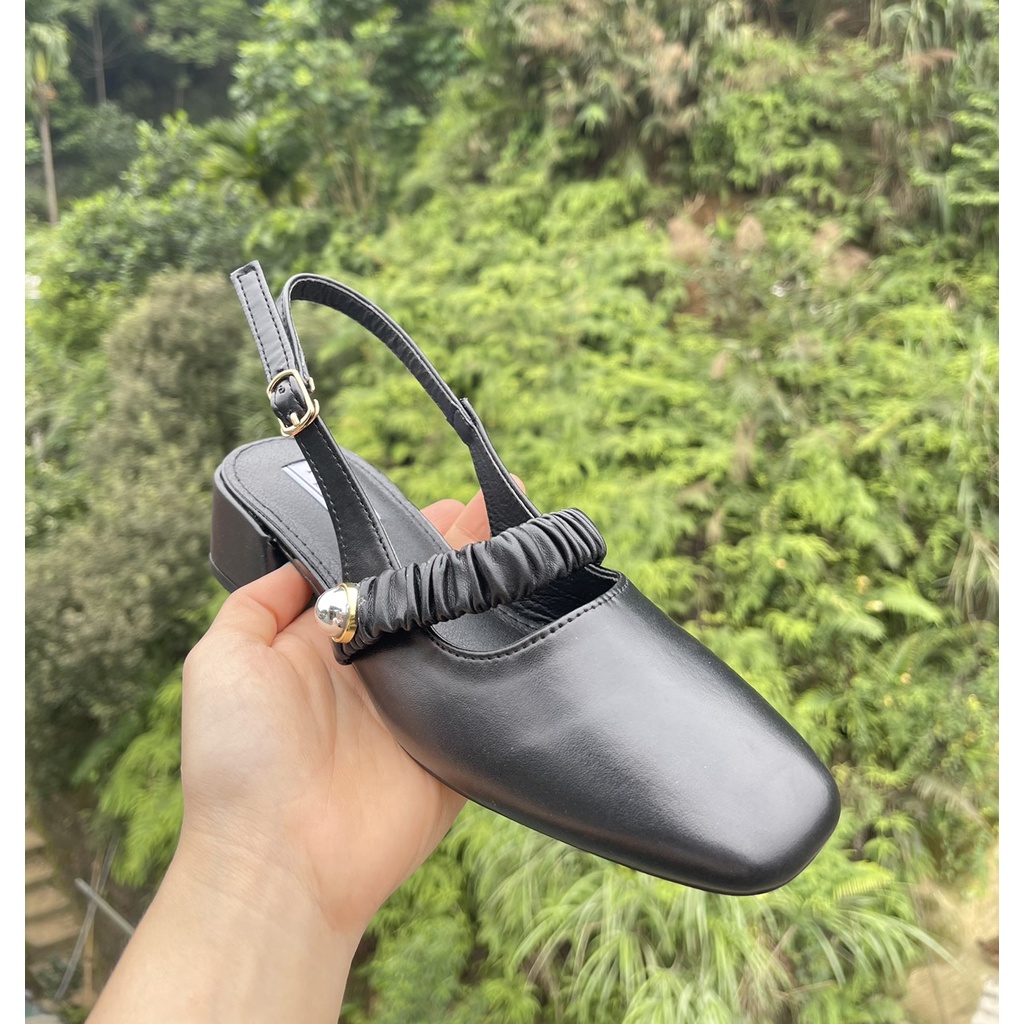 Sandal bít mũi vuông chun nhún ngang hở gót - 3P