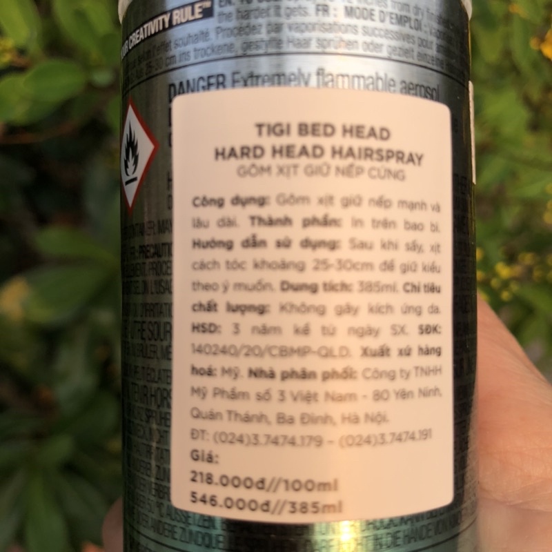 Gôm xịt tóc siêu cứng, giữ kiểu lâu bền Tigi Bed Head 100ml