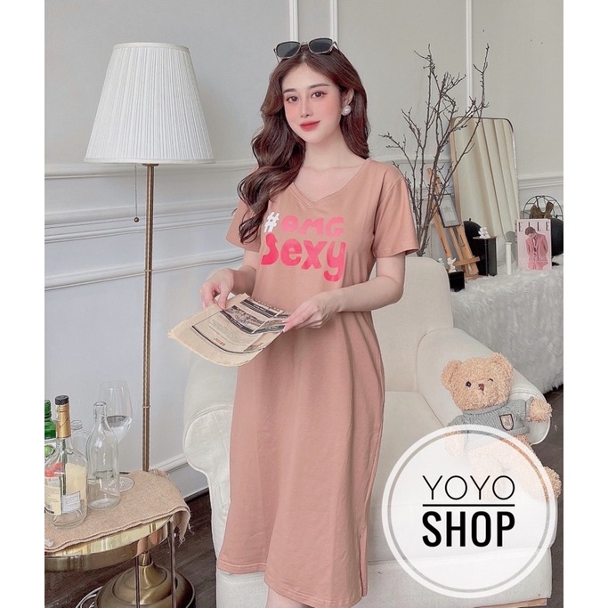 Đầm thun thái dáng suông cao cấp dáng dài cổ tròn ngắn tay form dưới 60kg - Hàng mới về