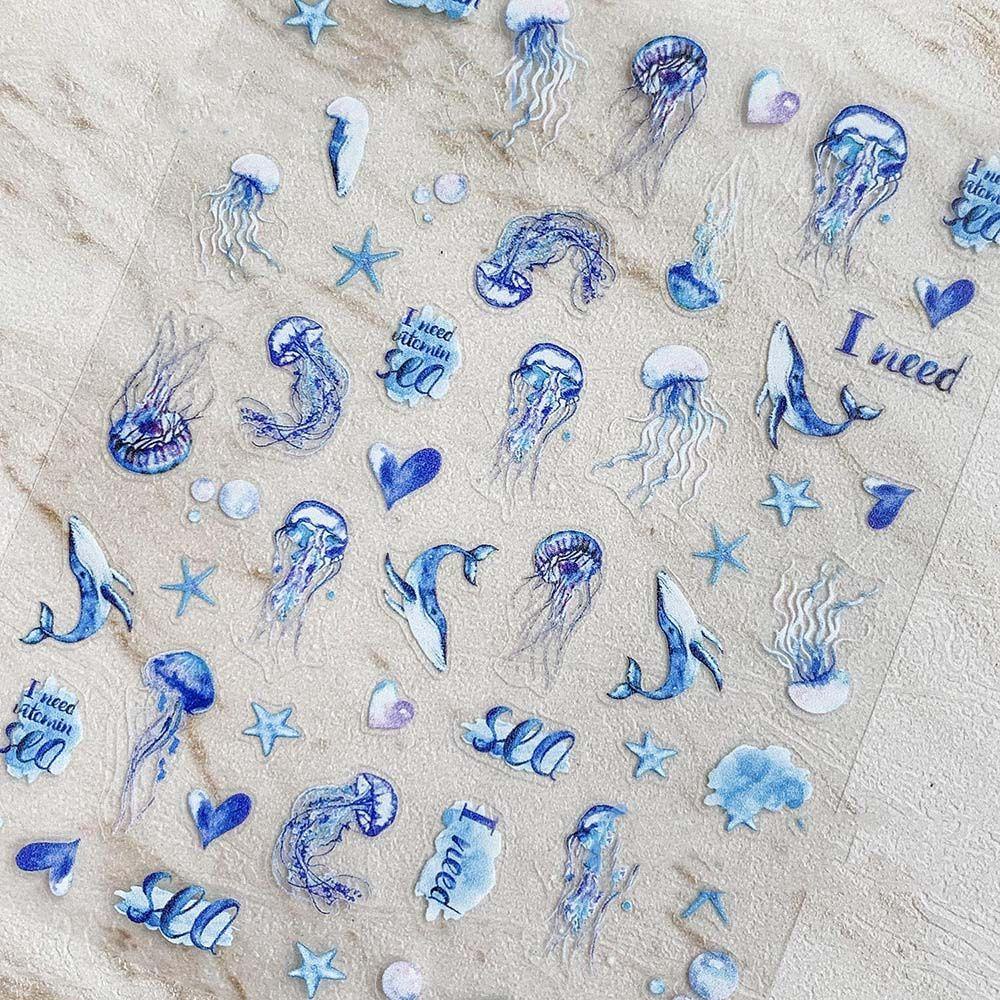 Nhãn Dán Trang Trí Móng Tay Hình Cá Voi Đám Mây Siêu Mỏng Màu Sắc Đẹp Mắt