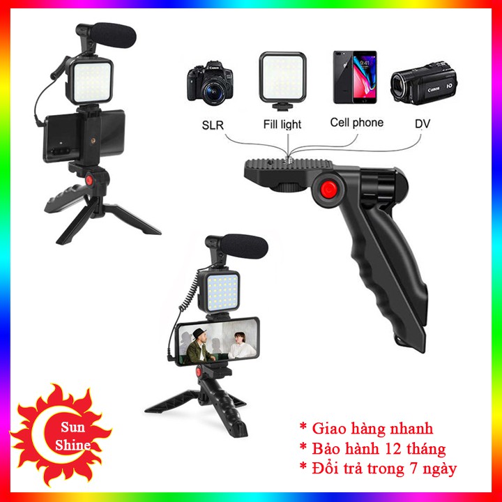 bộ ổn định gimbal bao gồm mic thu âm giảm tiếng ồn và đèn LED,Gậy quay phim, chụp ảnh, live stream 3 chân kèm mic