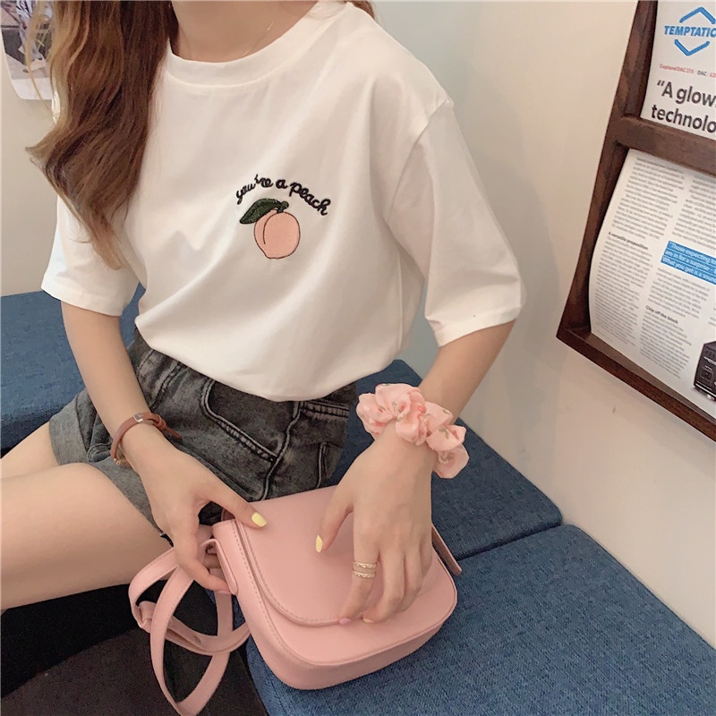 SUXI Áo Thun Tay Ngắn Dáng Rộng Màu Sắc Đơn Giản