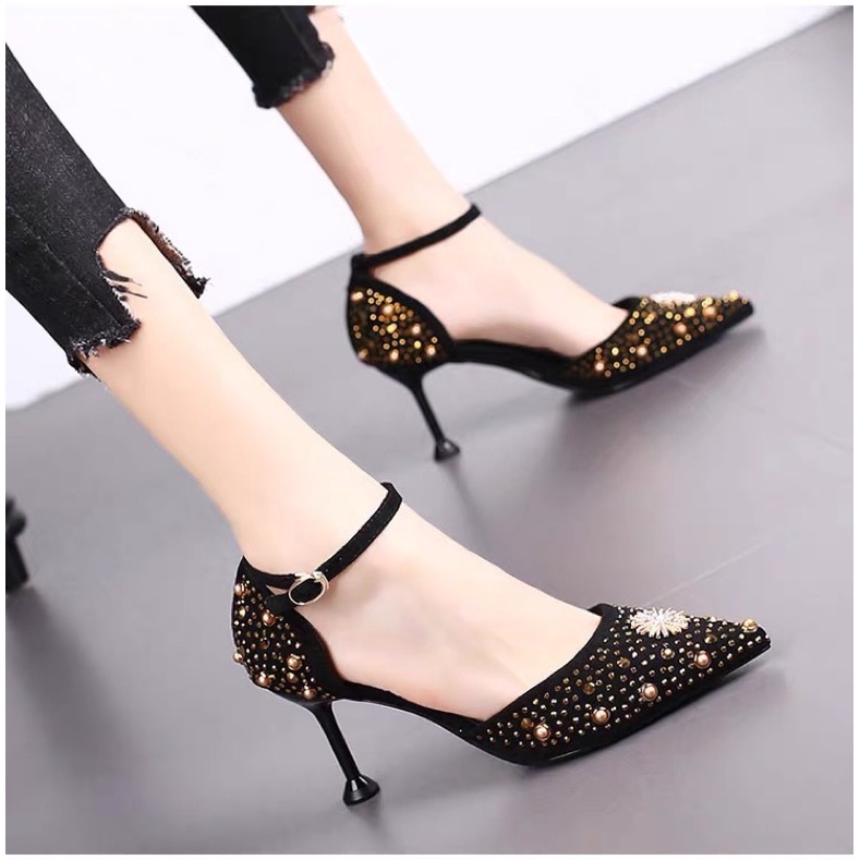 Giày cao gót hoa văn cổ điển sang trọng 7,5cm