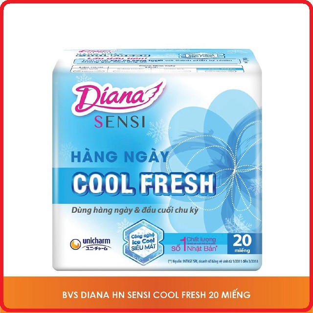 Băng Vệ Sinh Diana HẰNG NGÀY Sensi Cool Fresh Siêu Mát Lạnh (20 miếng/gói) Tặng Thêm 5 Miếng