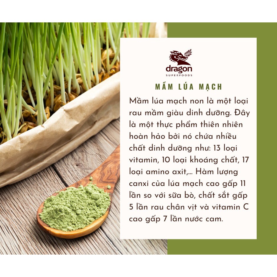 Bột cỏ lúa mạch hữu cơ 150g Dragon Superfoods Organic Barley Grass Powder