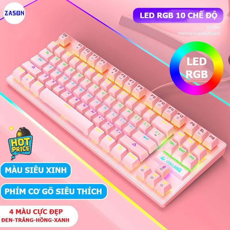 [ CHUYÊN GAME ] Bàn Phím Cơ Gaming ZIYOULANG K2 87 Phím, Bàn Phím Cơ Chuyên Game Blue Switch LED 7 Màu 10 Chế Độ LED