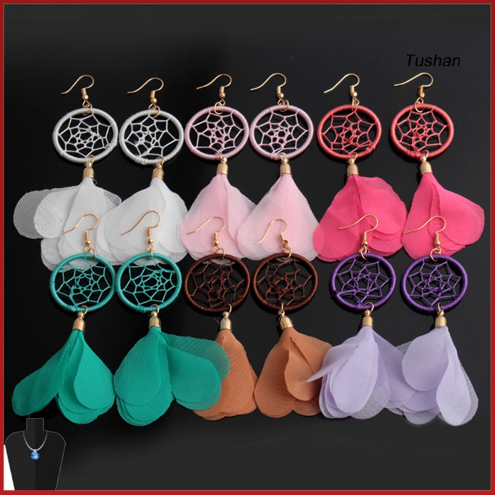 Đôi Bông Tai Dáng Dài Hình Dreamcatcher Độc Đáo Thời Trang Cho Nữ