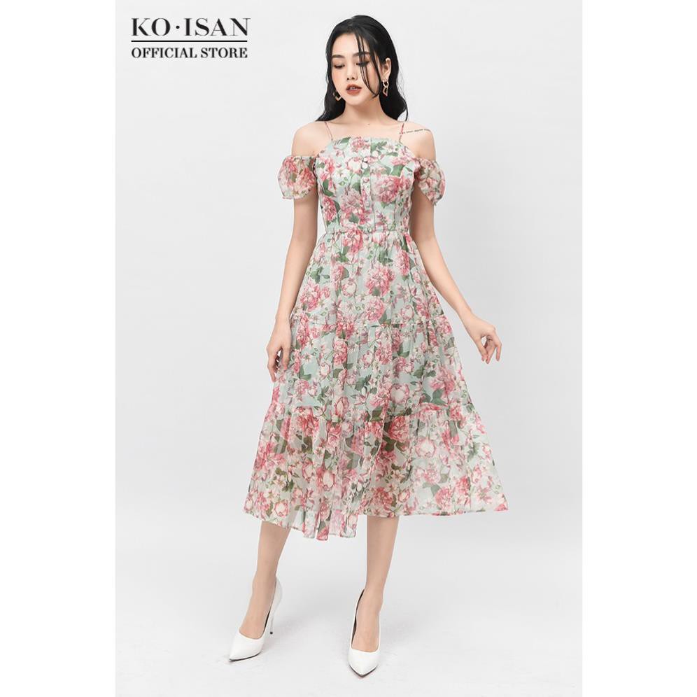 Đầm hai dây nữ KO-ISAN vải chiffon mỏng nhẹ, họa tiết hoa nhí thanh lịch nhiều màu sắc - 21056503 đẹp