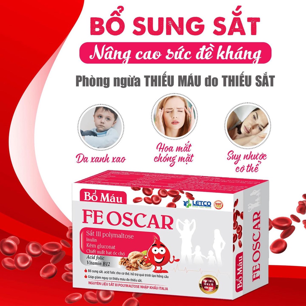 FE OSCAR, viên uống bổ máu, bổ sung sắt, acid folic, vitamin B12