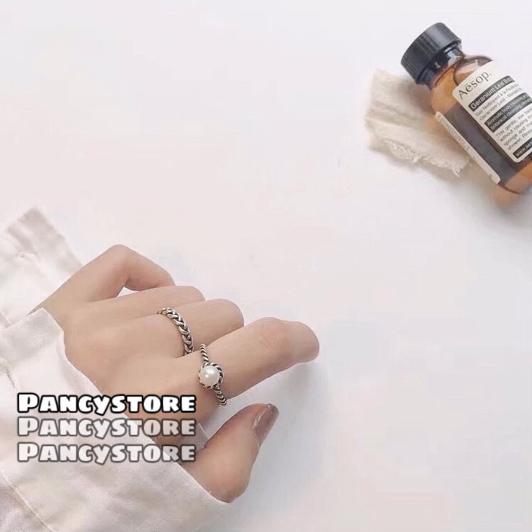 set 2 chiếc nhẫn xoắn đan đính hạt