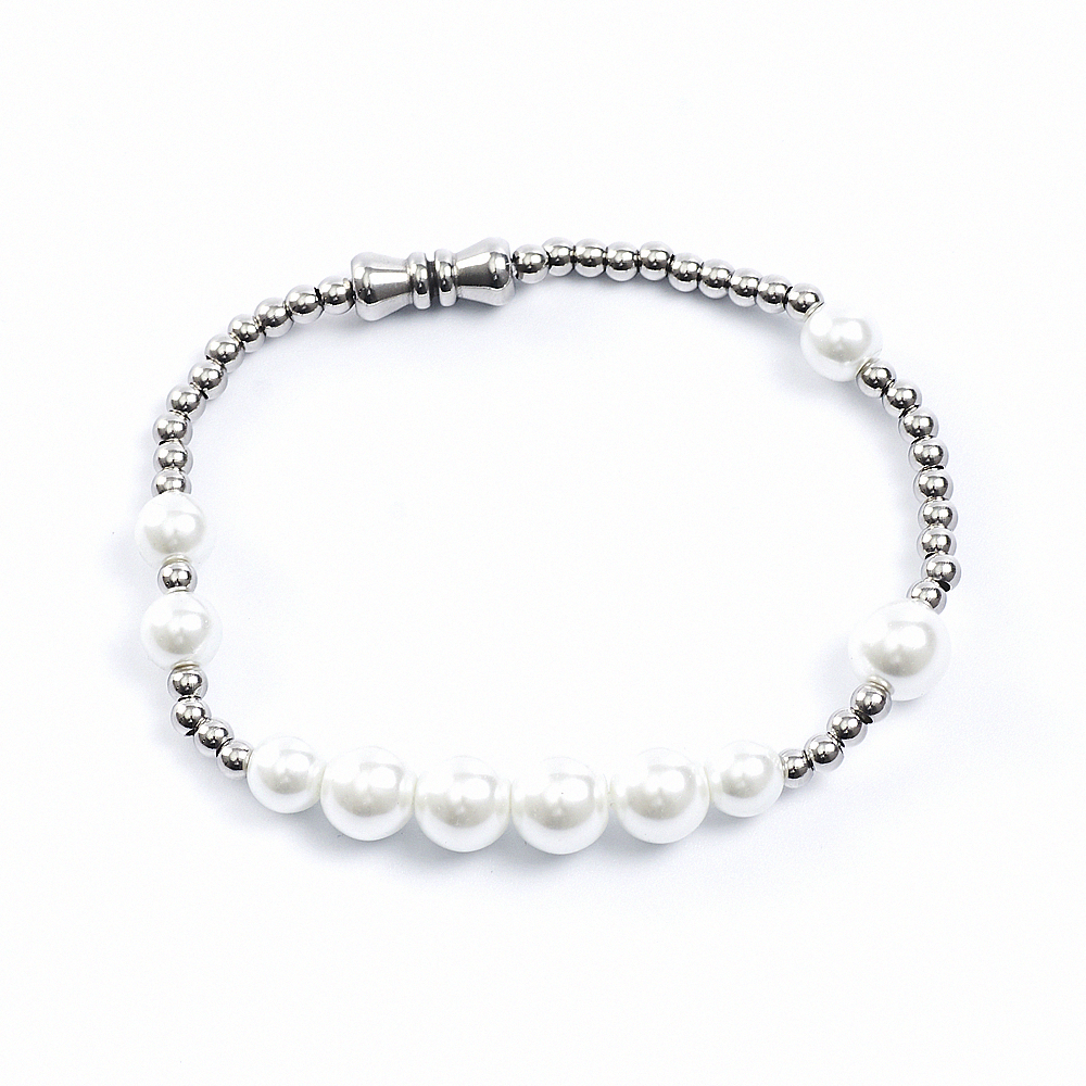 Vòng Tay Đính Ngọc Trai Chất Liệu Thép Titan Phong Cách Hiphop