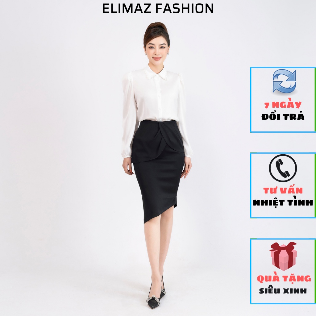 Chân váy nữ công sở Elimaz ôm peplum xẻ tà ECV22.006