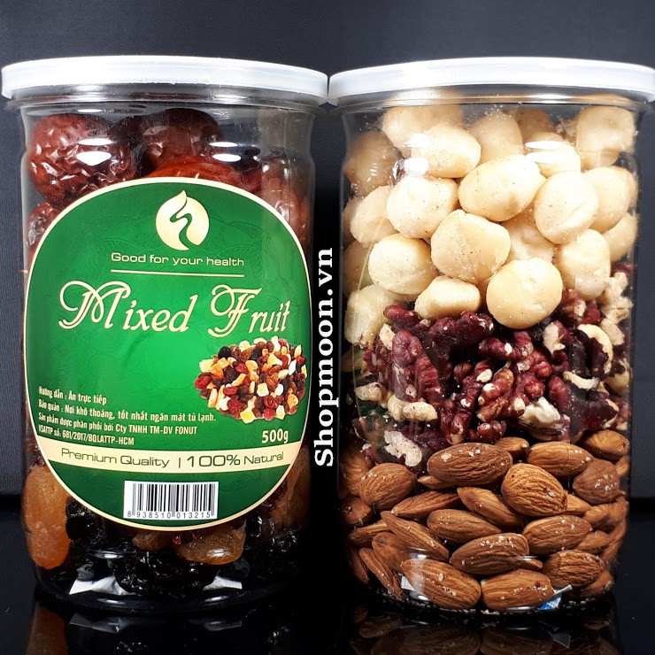 Combo Hạt Mix Nuts 3 loại Macca, Óc Chó đỏ, Hạnh Nhân đã tách vỏ (500gr) và Mix 7 loại trái cây sấy (500gr)