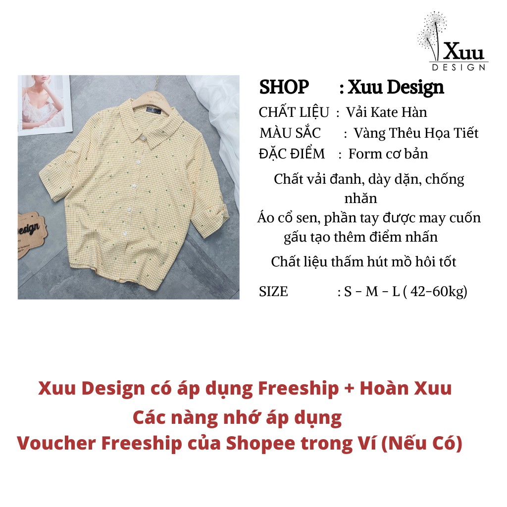 Áo sơ mi nữ tay ngắn Xuu Design, Áo sơ mi công sở kẻ cổ sen chất vải đẹp - Hàng thiết kế [BS11 caro Vàng]