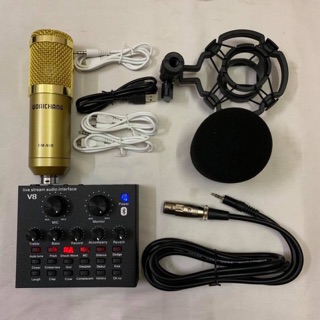 combo bộ míc thu âm livestream micro BM 900 V8 BLUETHOOTH có auto tune phiên bản tiếng anh nhé