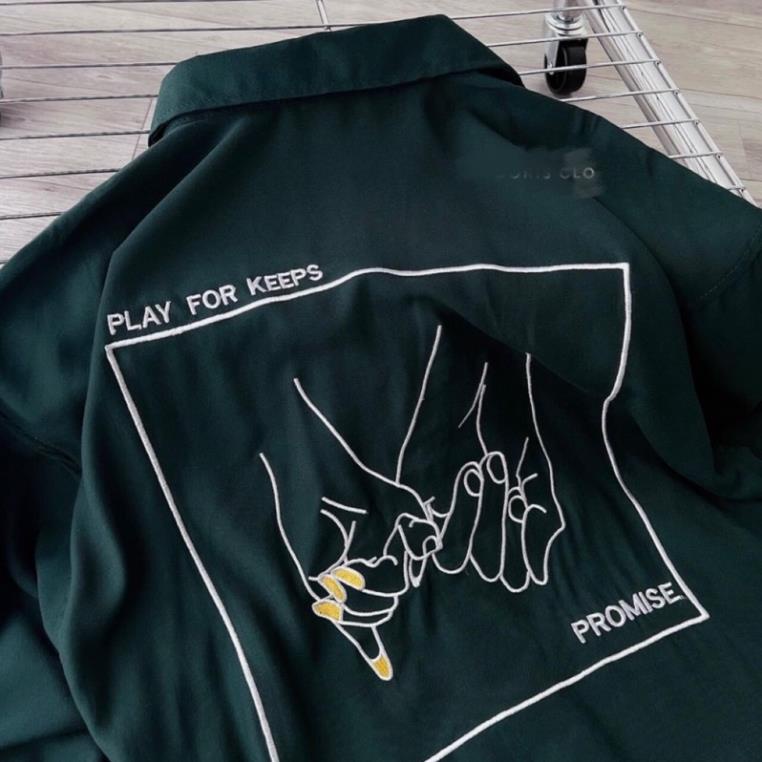 Big Sale Áo Sơ Mi Tay Ngắn Simple Mầu Xanh Form Rộng Unisex Nam Nữ