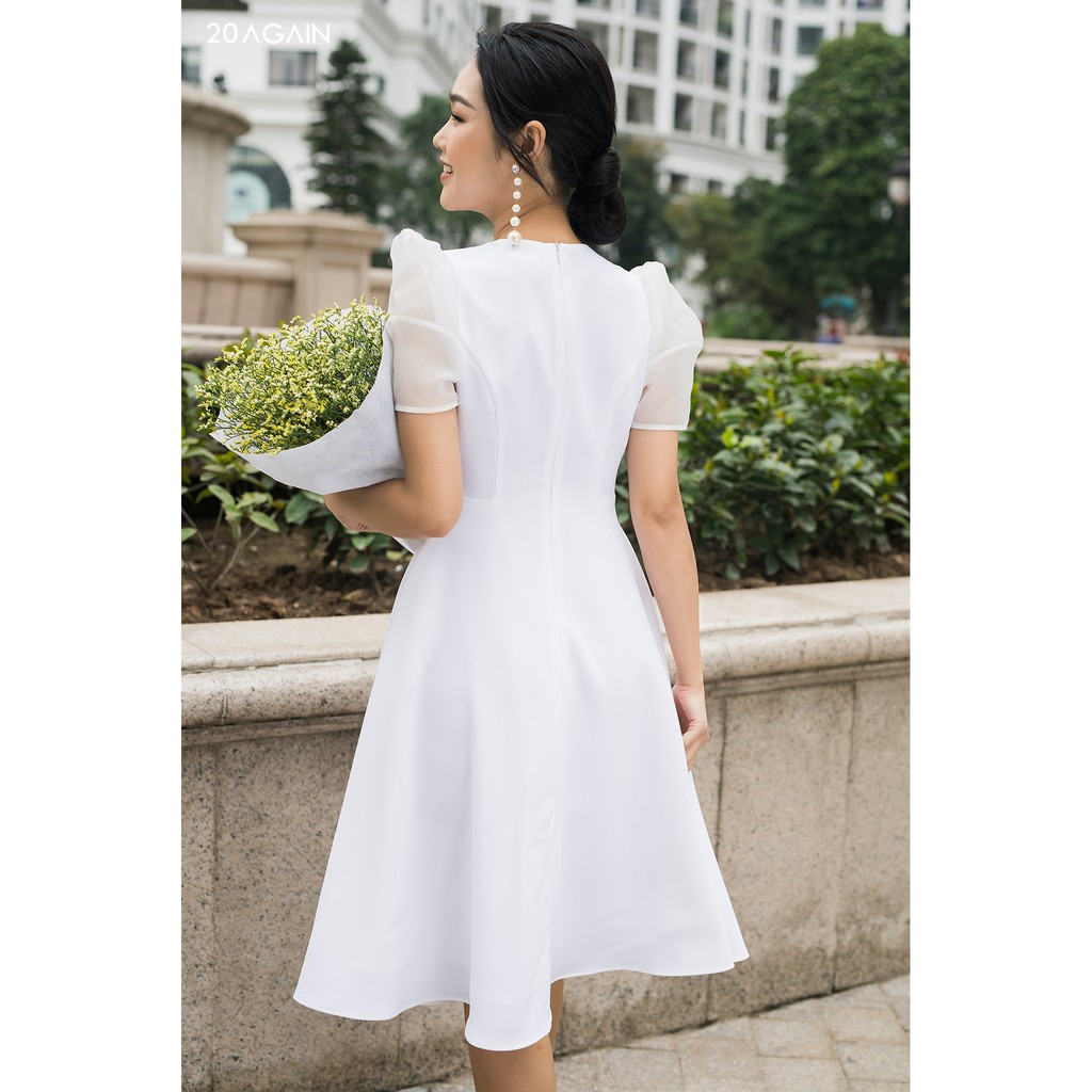 Đầm xòe tay pha phối 20AGAIN DDA1329 | BigBuy360 - bigbuy360.vn