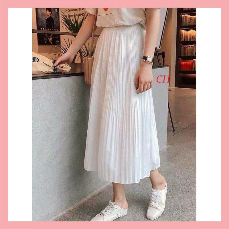 Chân váy xếp ly trắng dài midi (Loại 1) ;Váy tiểu thư; công chúa ; tennis; Vintage phong cách Hàn Quốc
