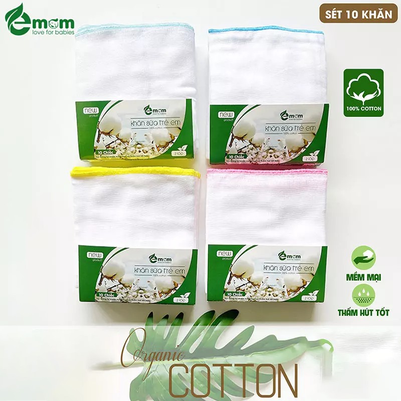 Khăn Sữa Xô Sơ Sinh 2 Lớp Cao Cấp Chất Cotton EMOM