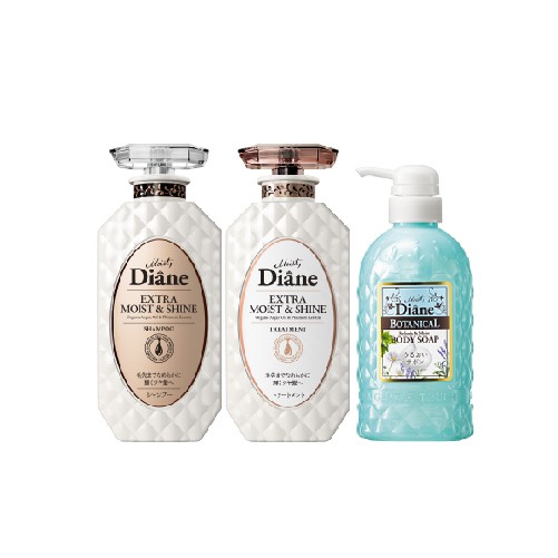 Bộ 3 Gội Xả Phục Hồi Tóc Sáng Bóng Dành Cho Tóc Nhuộm -Moist Diane Extra Shine 450mlx2+ Sữa tắm Moist Diane