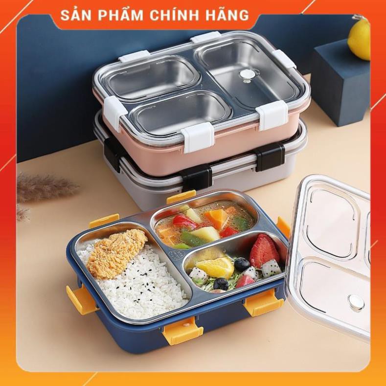 CHÍNH HÃNG - Hộp cơm văn phòng inox 3 ngăn giữ nhiệt 7059, Khay đựng cơm inox 3 ngăn có nắp giữ nhiệt