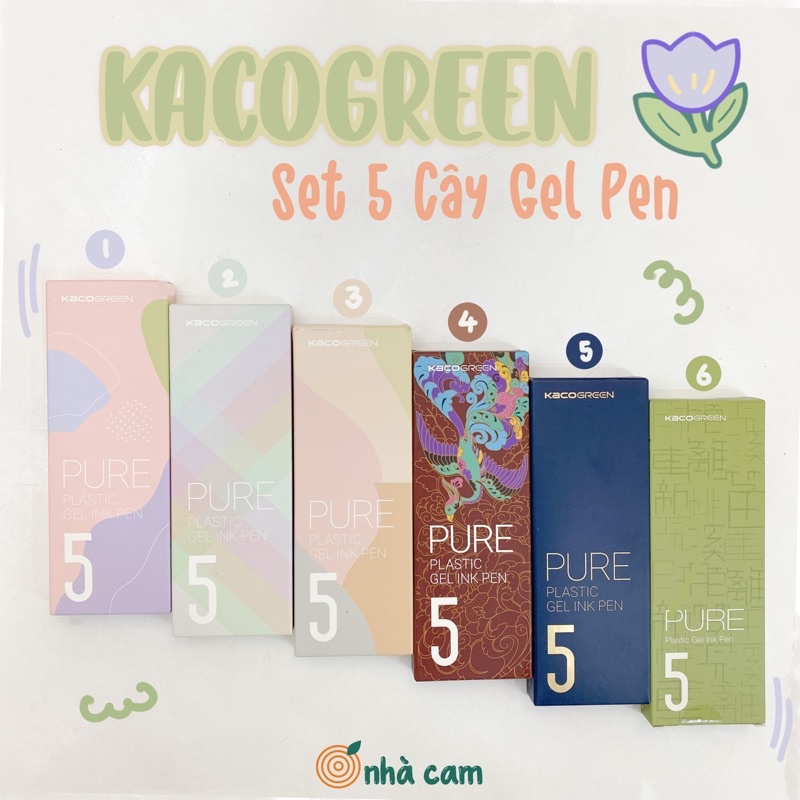 Set 5 Bút Gel Kaco Pure Hộp Giấy Nhà Cam