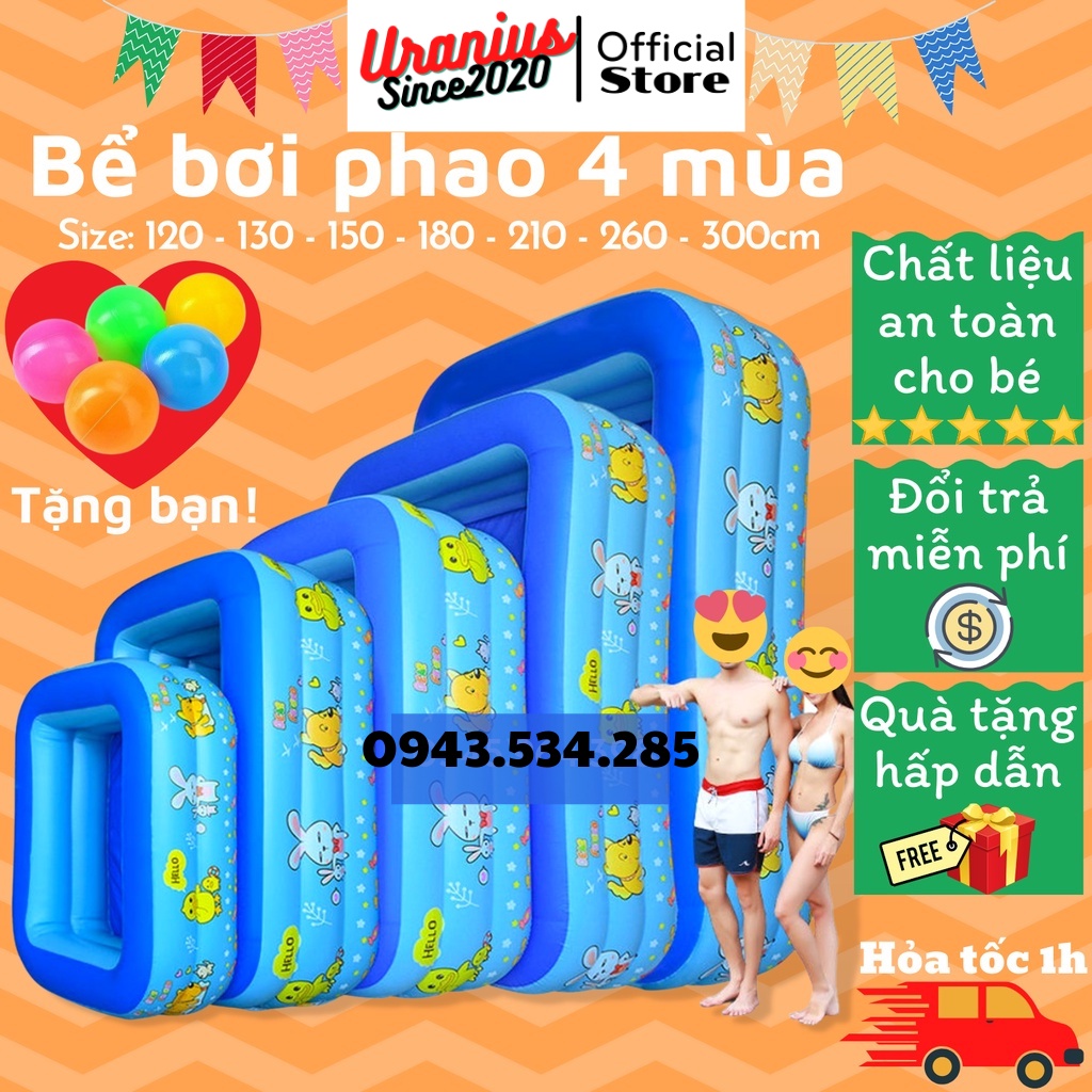 BỂ BƠI PHAO 3 TẦNG HÌNH CHỮ NHẬT DÀI 1M2-3M CHO BÉ VÀ GIA ĐÌNH VUI CHƠI, Dày Dặn, Đáy Chống Trượt - BẢO HÀNH 1 ĐỔI 1