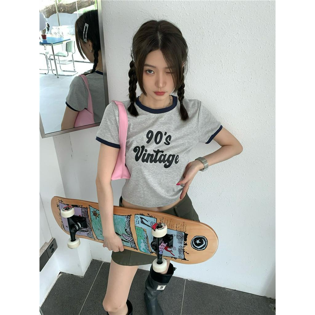 Áo Thun Cổ Tròn Ngắn Tay In Chữ Màu Sắc Tương Phản Thời Trang Cá Tính 61558