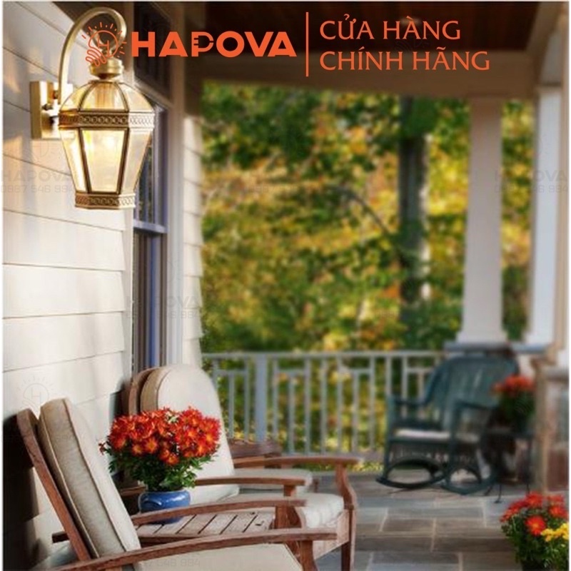 Đèn treo tường ngoài trời trang trí cột cổng bằng Đồng HAPOVA BIVIC 1003  Kèm bóng Edison