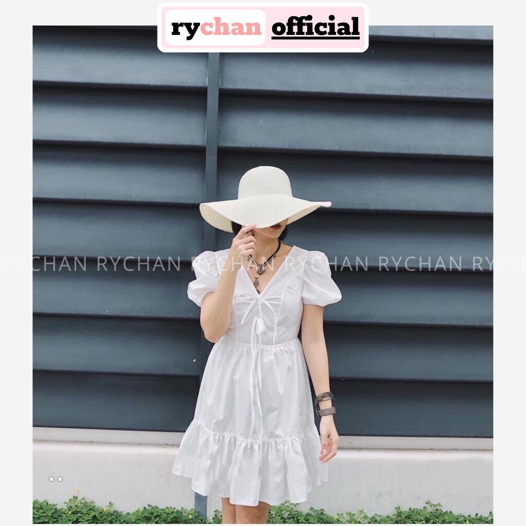 Đầm ĐI Du Lịch Xòe Babydoll Trắng Cổ V Đuôi Cá - DX844