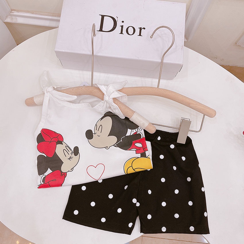 Bộ Quần Áo Ba Lỗ Micky Tym Buộc Nơ Vai Vải Cotton Cho Bé Từ 7-21kg Mã BL21