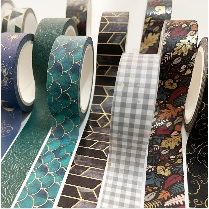 Washi tape ánh kim -1.5cmx7m - MUGOO - Băng dính giấy trang trí