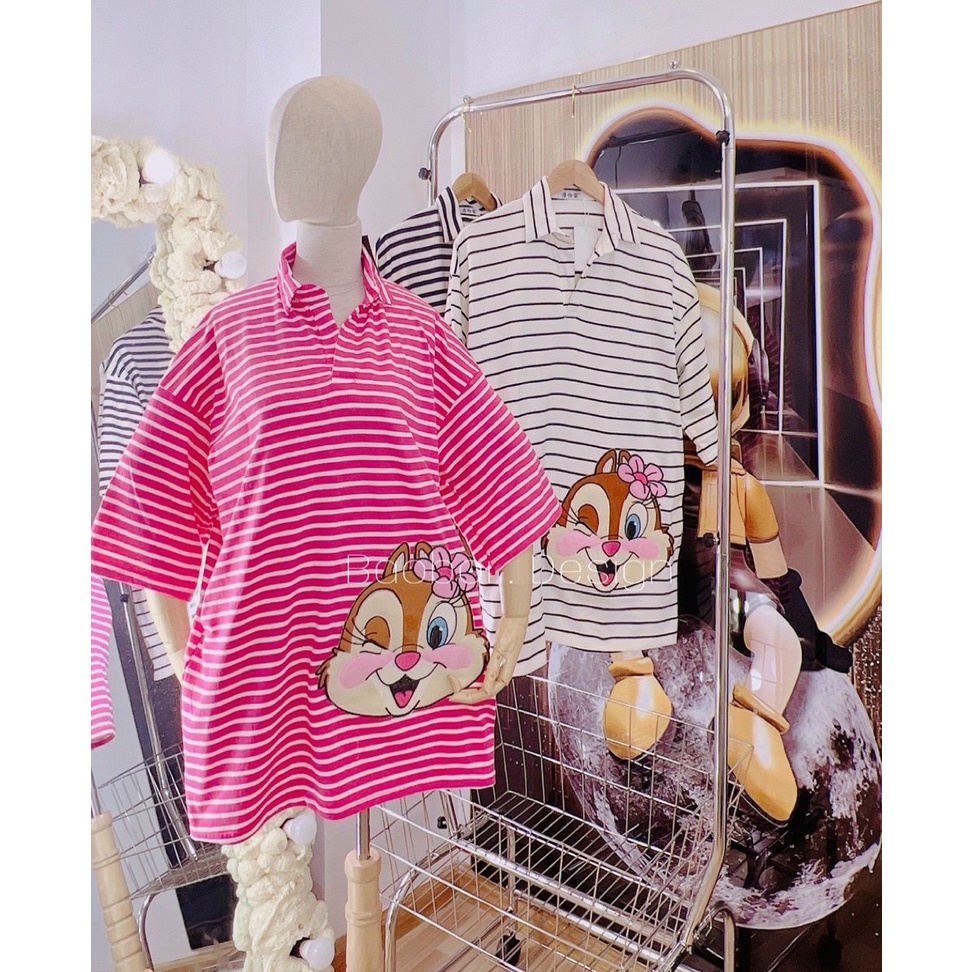 Đầm Váy Nữ Thun Sọc Thêu Cổ Bẻ Cao Cấp QC