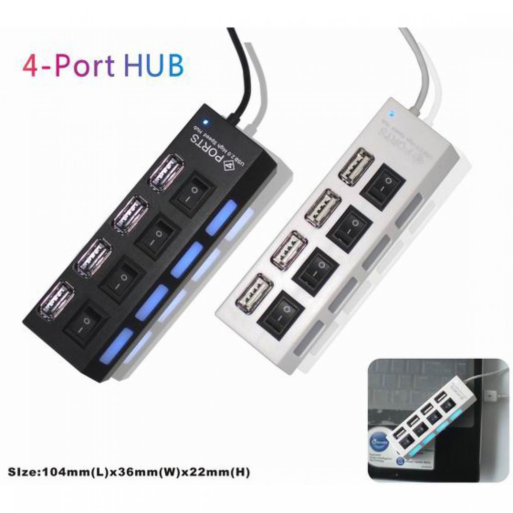 Bộ Chia 4 Cổng Usb 2.0 Tích Hợp Công Tắc On Off Uh041