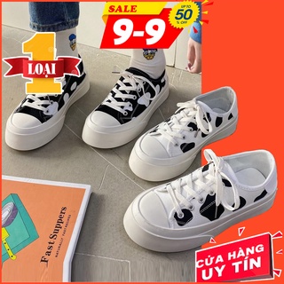 Giày thể thao nữ Ulzzang bò sữa đế bánh mì bata đen trắng độn đế vải canvas vintage conver cute
