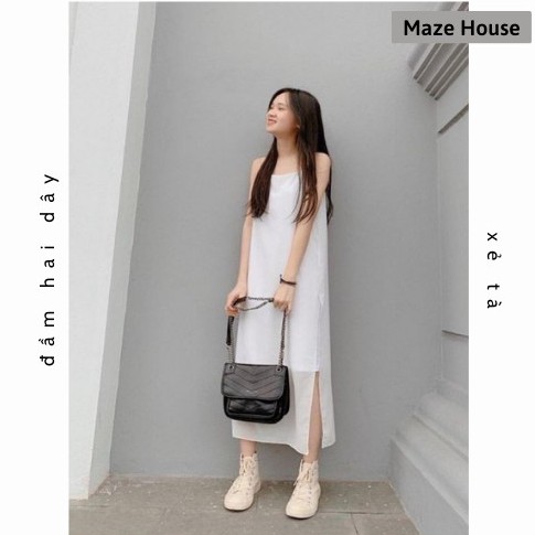 Váy hai dây xẻ tà 💖Freeship💖 Đầm xẻ tà hai dây dáng suông tiểu thư phù hợp mặc đi mọi nơi Maze House