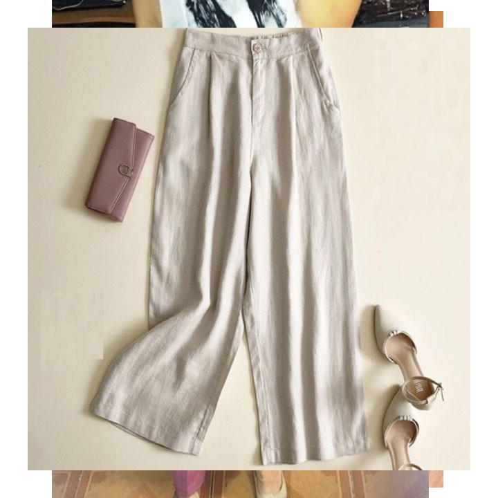 Quần đũi Nhật, ống rộng, dài RUMINE - Quần culottes đũi dáng dài ống rộng siêu Hot dáng suông - cạp chun khoá siêu mát | BigBuy360 - bigbuy360.vn