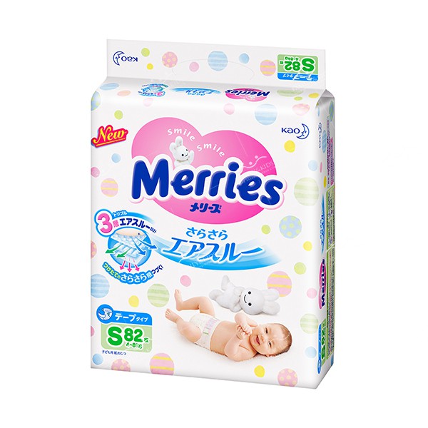 Tã dán Merries size S_82 miếng +6  - Cho trẻ từ 4-8 kg