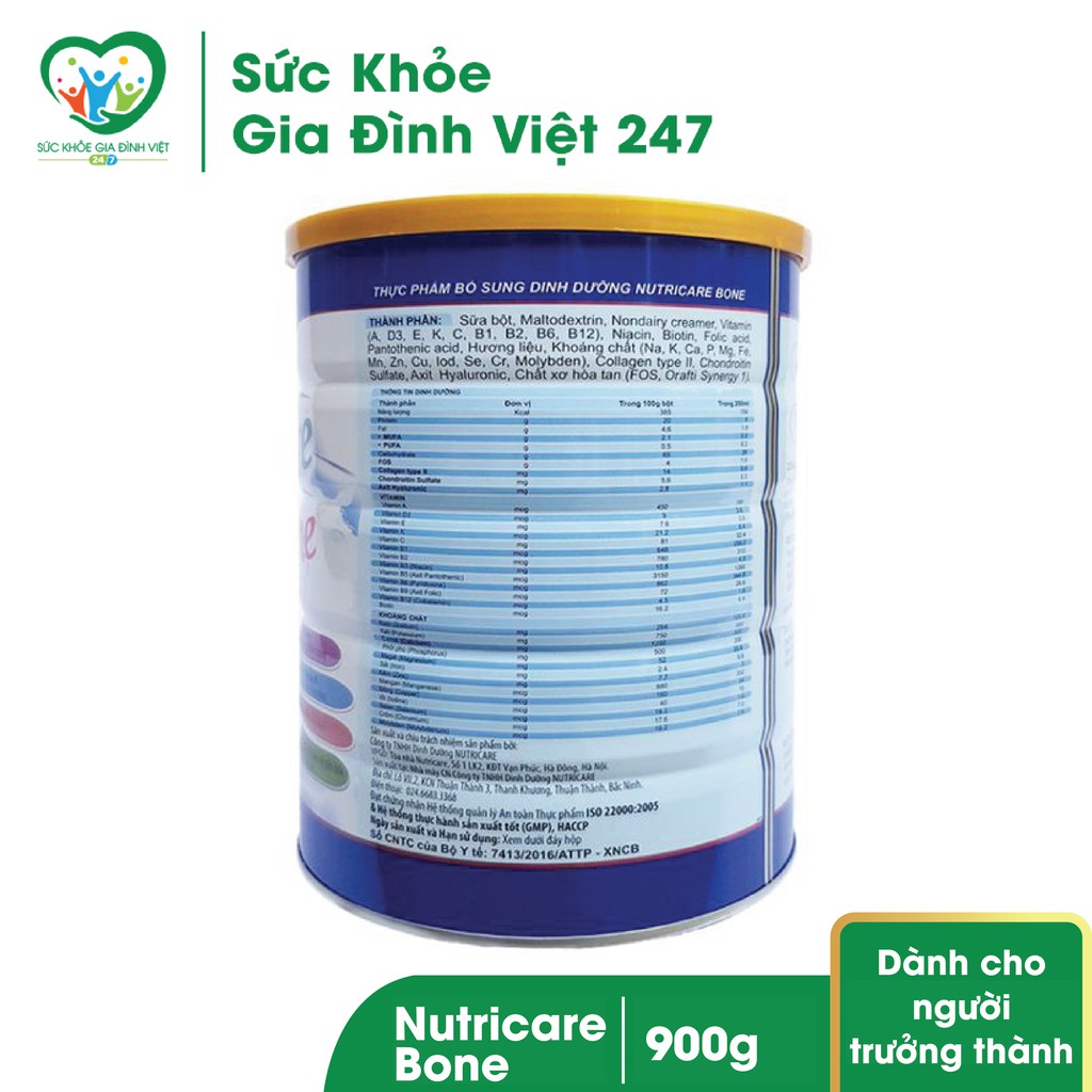 Sữa Nutricare bone 900g - Bổ sung canxi - Giúp xương chắc khỏe