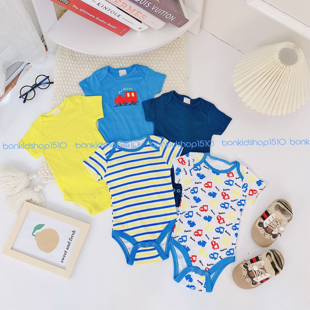 Combo 5 bộ body chip body suit cộc tay cho bé sơ sinh 0-8kg, hàng đẹp