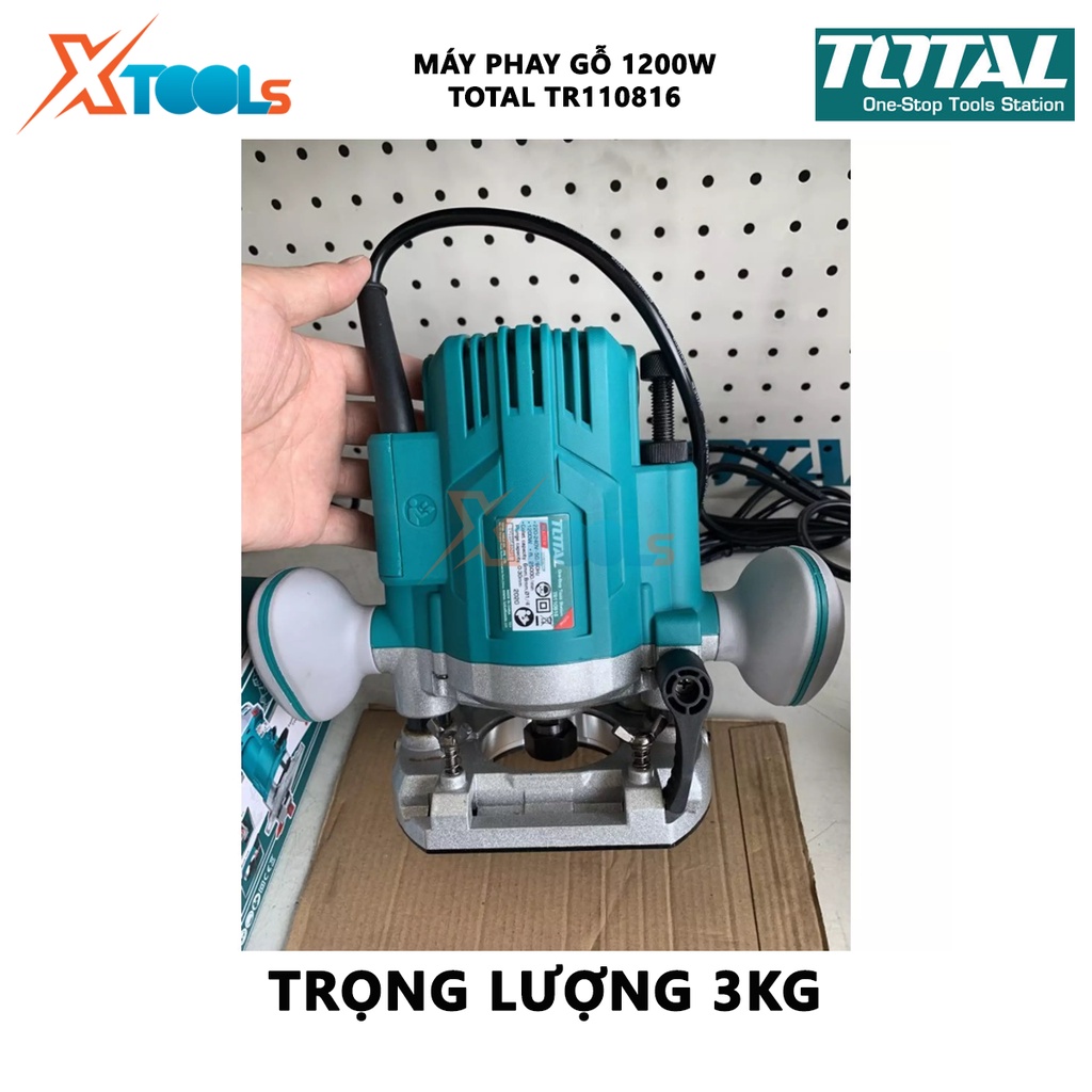 Máy phay gỗ Total TR110816 Máy soi gỗ cầm tayCông suất: 1200W Tốc độ không tải: 26000rpm Kích thước mũi : 6mm, 8mm, 1/4&quot;