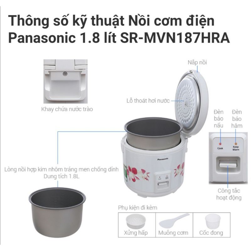 Nồi cơm điện Panasonic 1.8 lít SR-MVN187HRA
