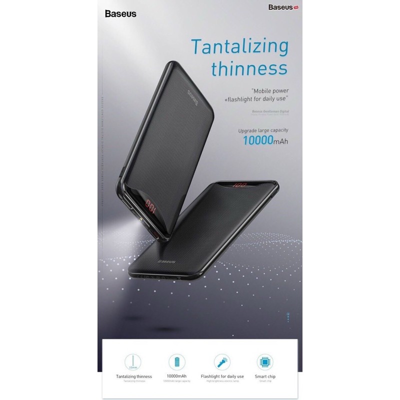 Pin sạc dự phòng nhỏ gọn Baseus Gentleman Digital Display Powerbank 10000mAh dùng cho iPhone / Samsung / Oppo / Xiaomi