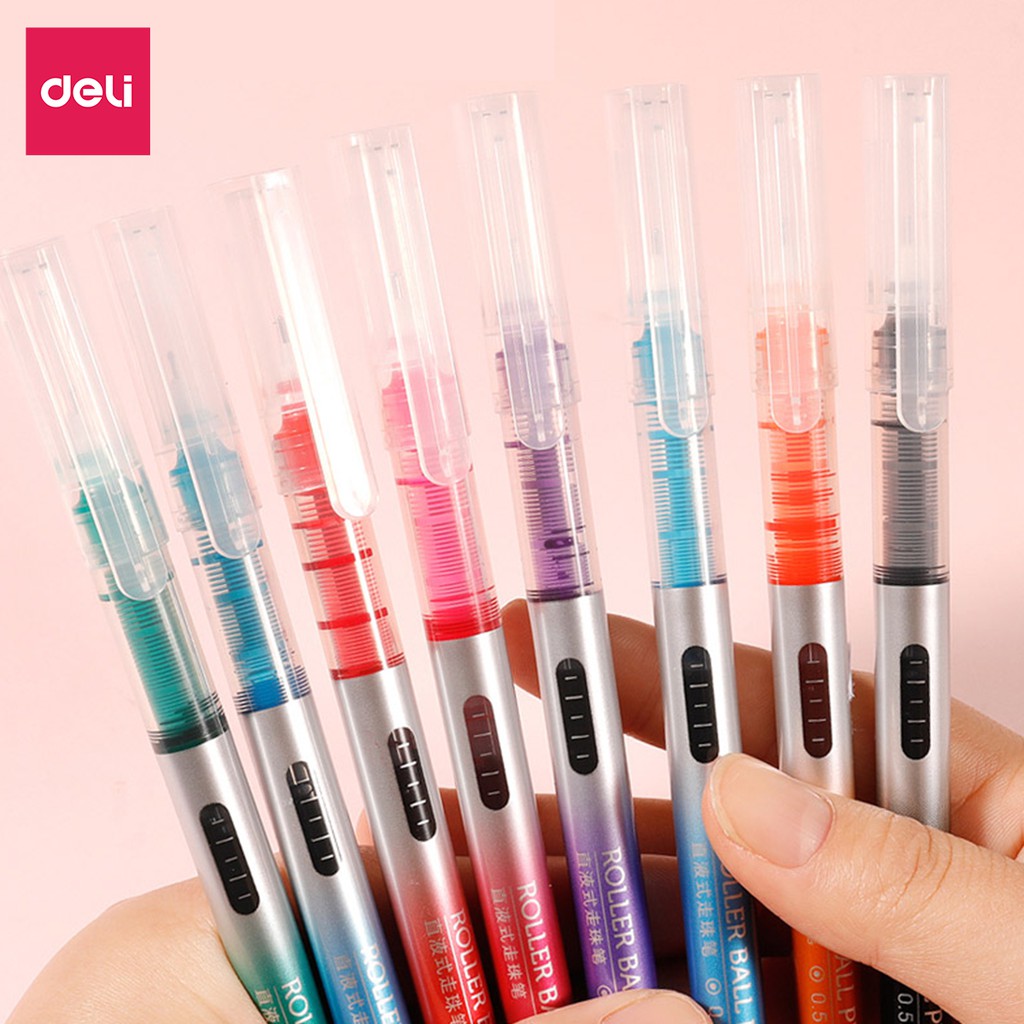 Bộ 8 bút gel nhiều màu Deli ngòi 0.5mm trơn tru lâu hết mực dùng để viết Caligraphy liner đi nét bullet jourrnal S855