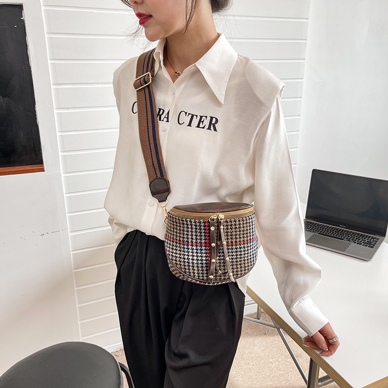 Túi đeo vai kẻ sọc IELGY hình yên ngựa thời trang có dây đeo bản rộng