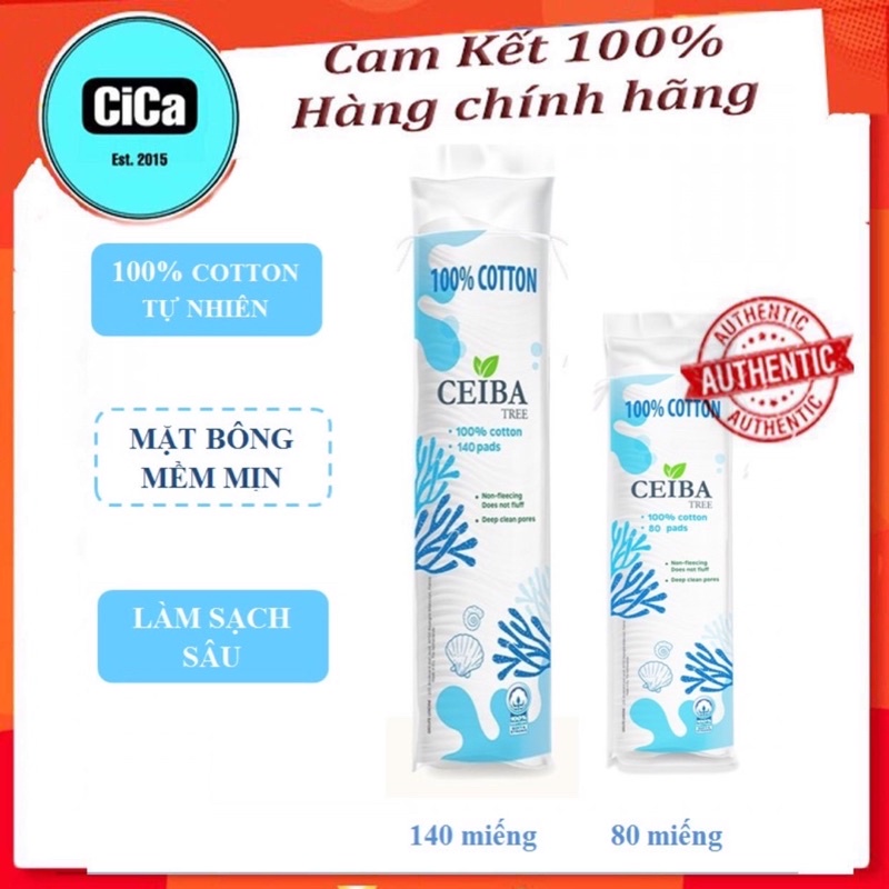 Bông Tẩy Trang Ceiba 100% Chất Liệu Cotton 80 miếng &amp; 140 Miếng cica cosmetic